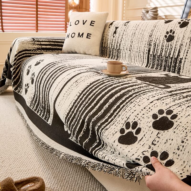Capa de Sofá Antiderrapante com Padrão de Patas – Proteção e Conforto