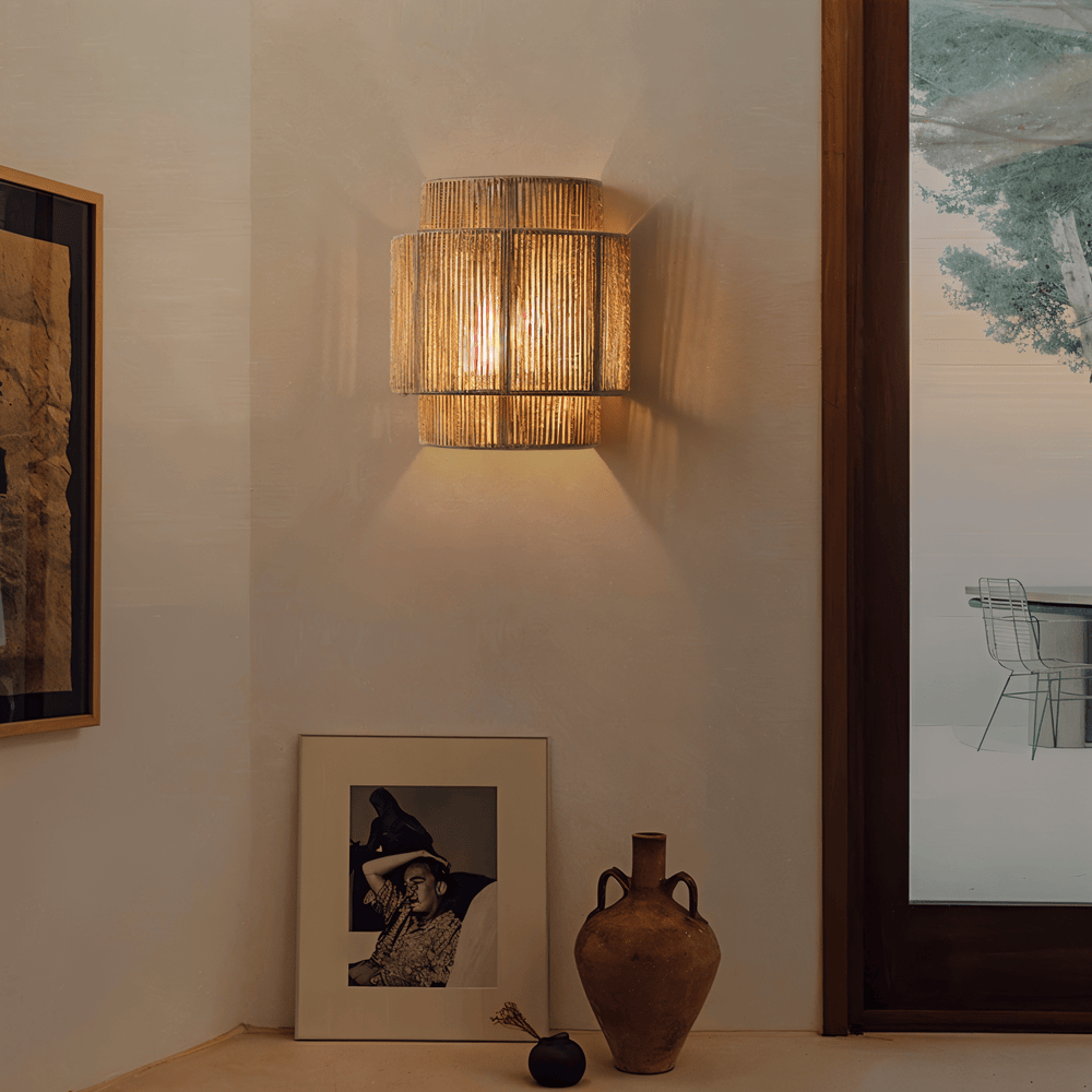 Rattan Wall Lamp With Hemp Rope Shade - Natural Light & Authentic Charm