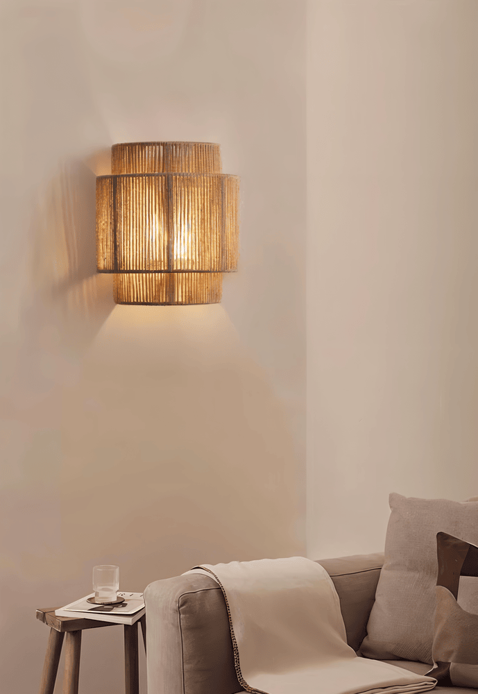 Applique Murale En Rotin Avec Abat-Jour En Corde De Chanvre — Lumière Naturelle & Charme Authentique