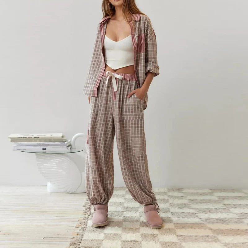Charlotte | Pohodlné Chic Pyžamo S Pruhy A Kostkami 