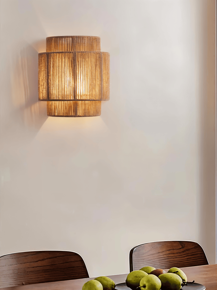 Rattan Wall Lamp With Hemp Rope Shade - Natural Light & Authentic Charm