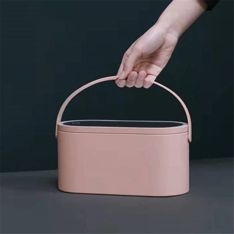Travel makeup organizer with integrated LED mirror 