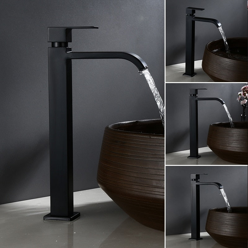 Grifo de lavabo elevado – Acabado elegante negro mate 