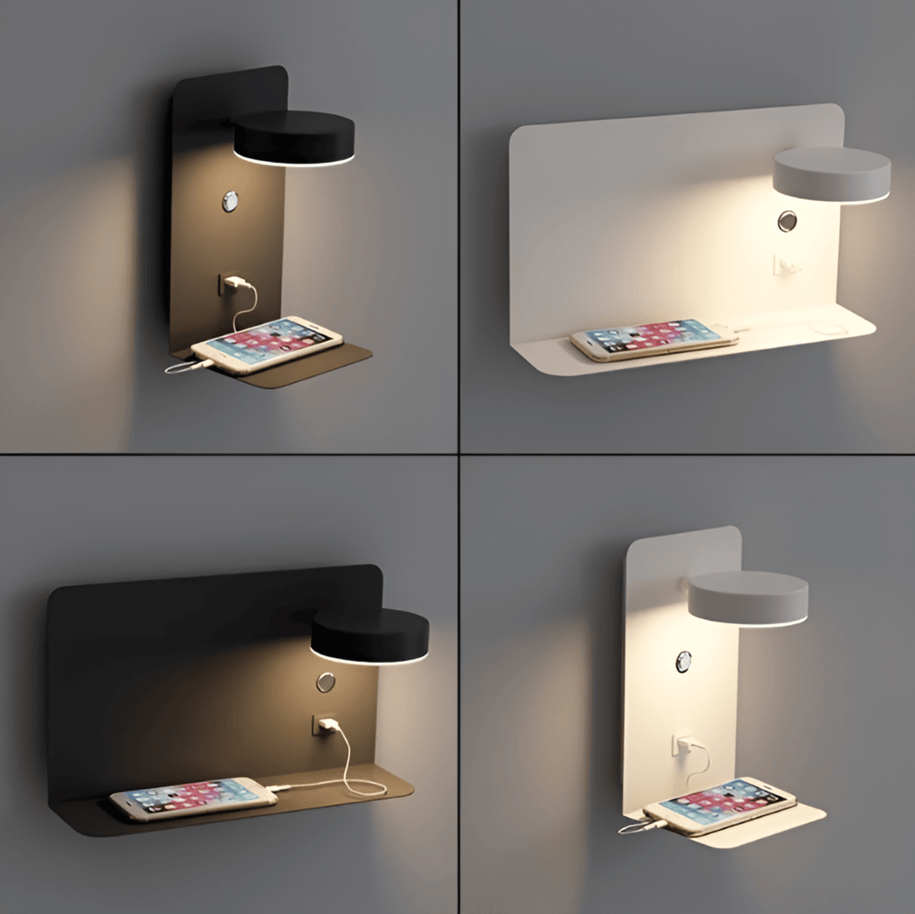 Led fali lámpa polccal és USB porttal - Modern design és 2 az 1-ben funkció